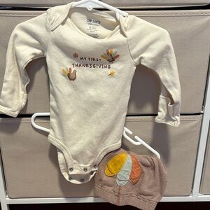 Carter's Cream and Brown Thanksgiving Onesie Set
